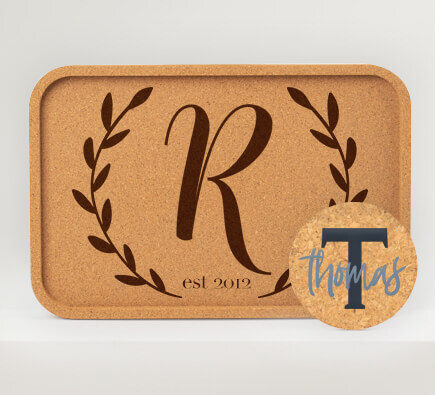 personalized tray and coaster made from cork products