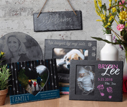 home decor and photo frames made from slate blank items