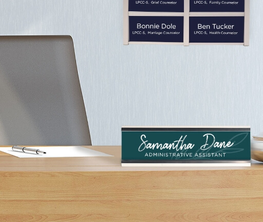 desk with nameplate